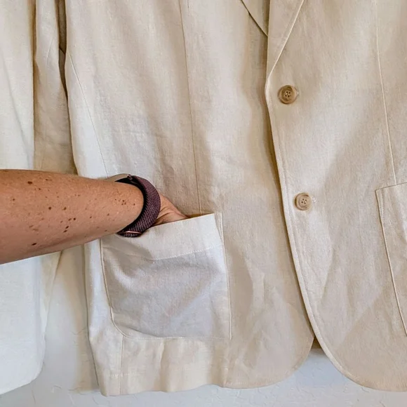 Andrew Fezza Linen Blend Blazer Cream Neutral Tailored Jacket Minimalist Coastal - Picture 5 of 15